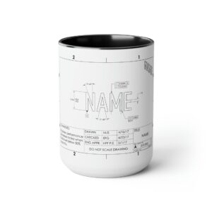 Coffee Mug with a custom engineering drawing of your name