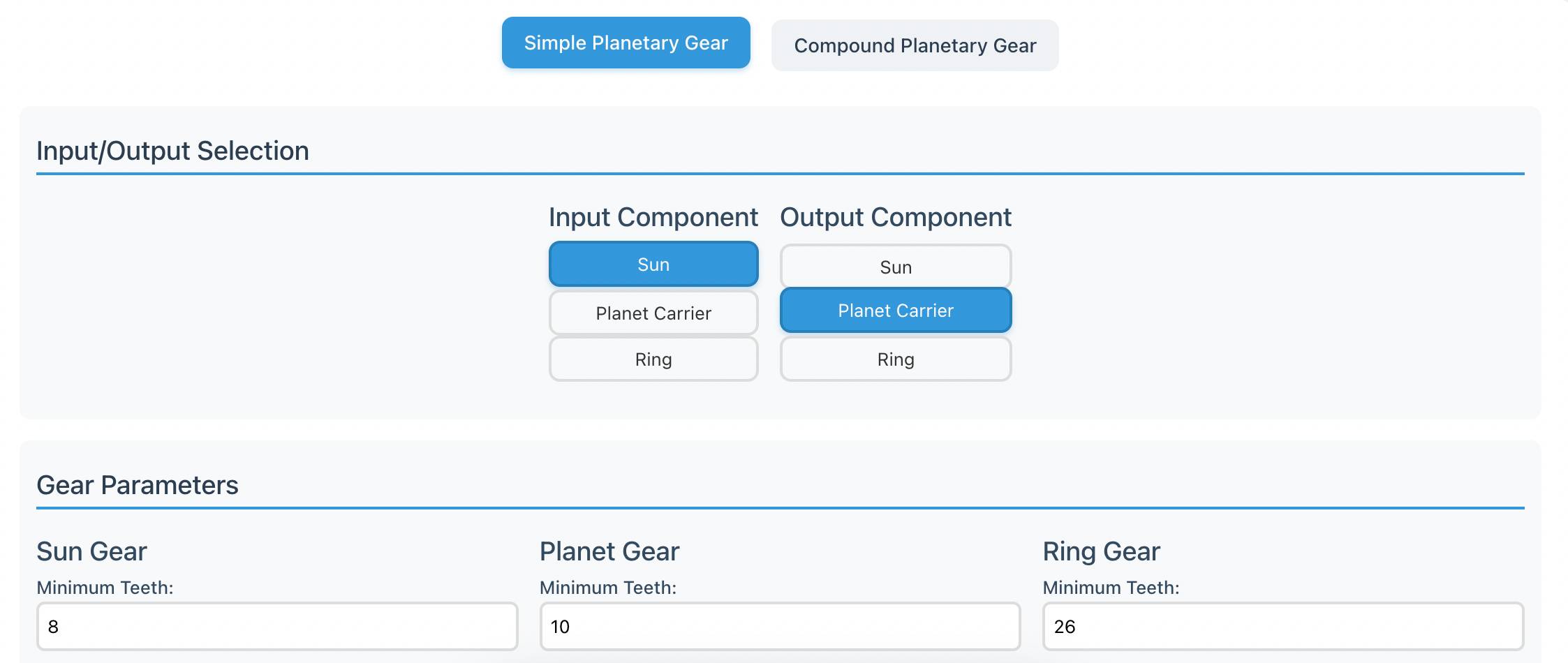Planetary Gearbox Design Set Simulator