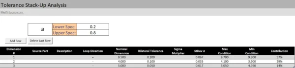 image of tolerance analysis excel calculator