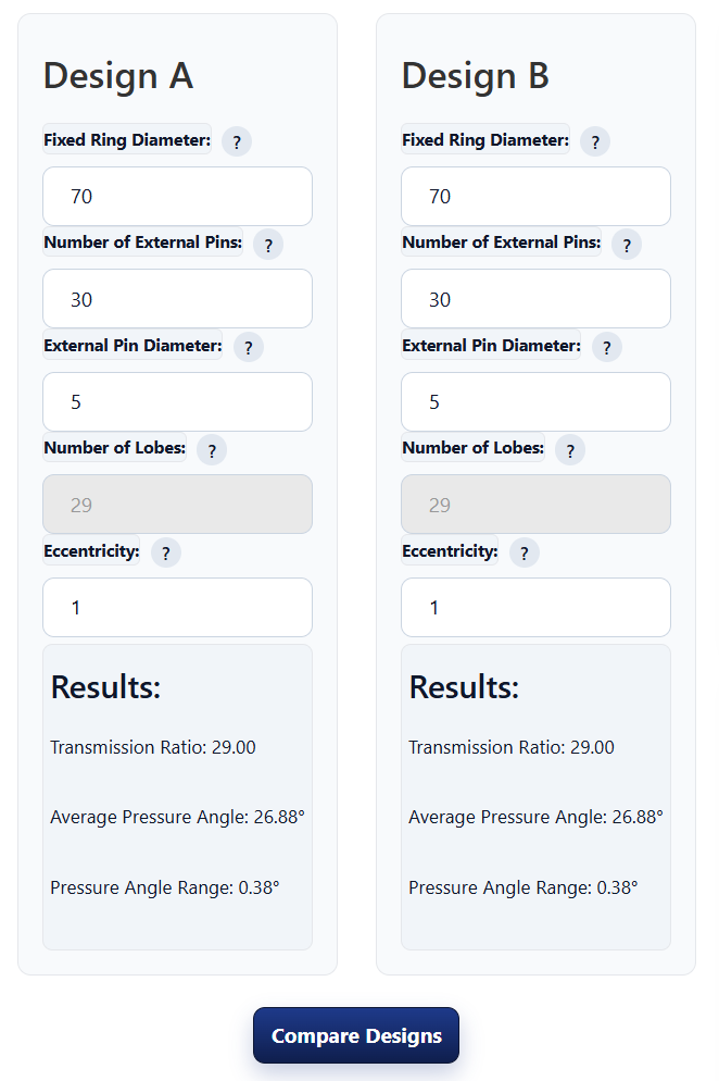 Figure 7. Pressure Angle Comparison Tool